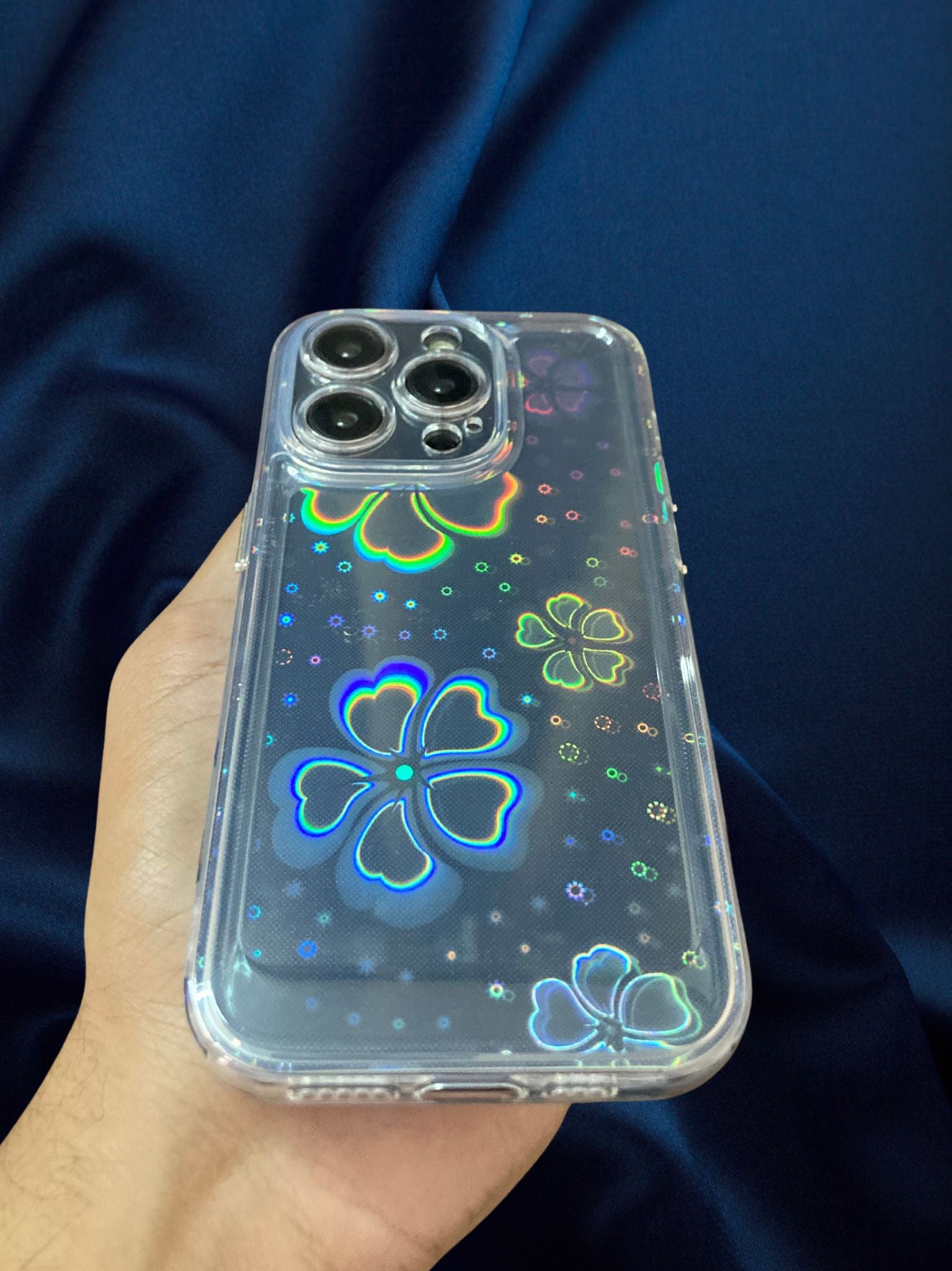 iPhone 14 Series Rainbow Floral Effect Transparent Cover