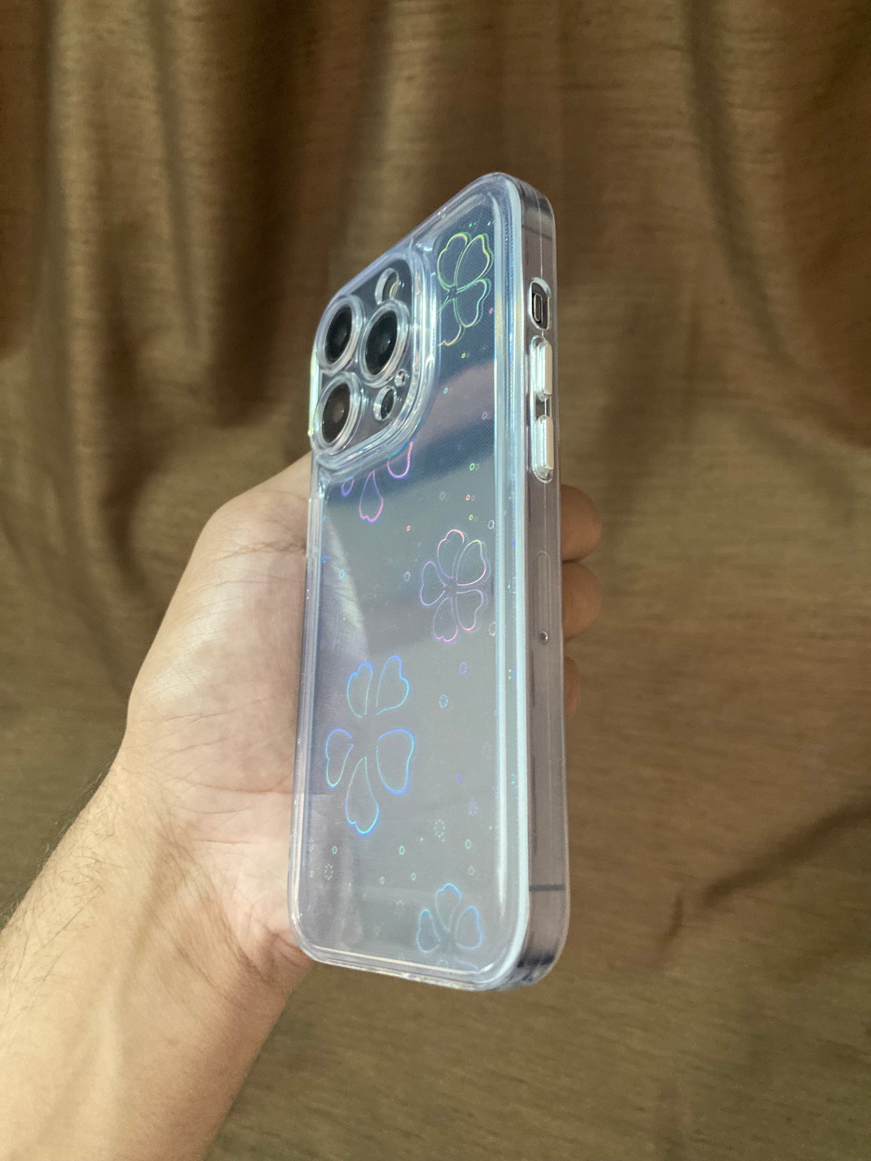 iPhone 14 Series Rainbow Floral Effect Transparent Cover - lifestyle