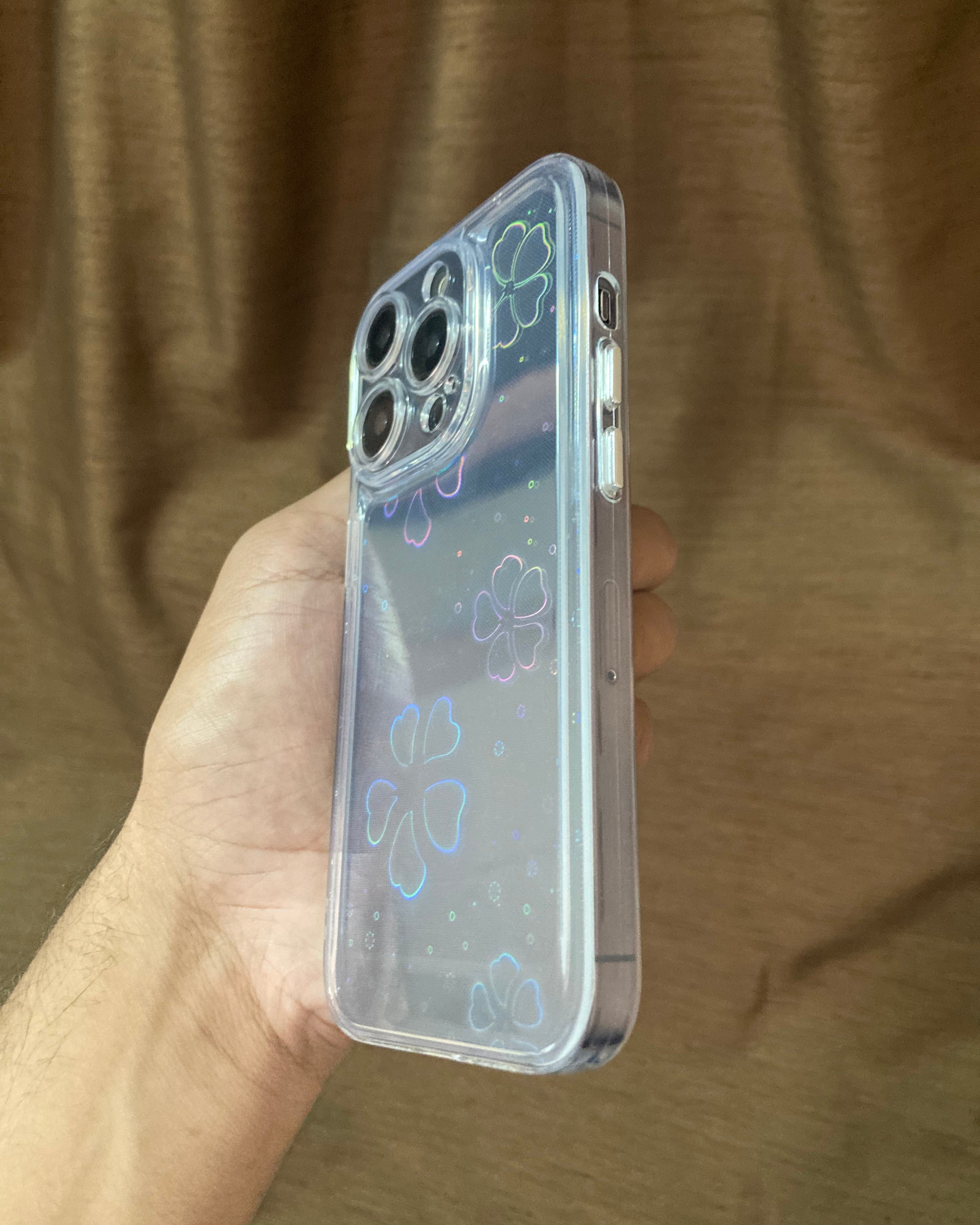 iPhone 13 Series Rainbow Floral Effect Transparent Cover - slim profile