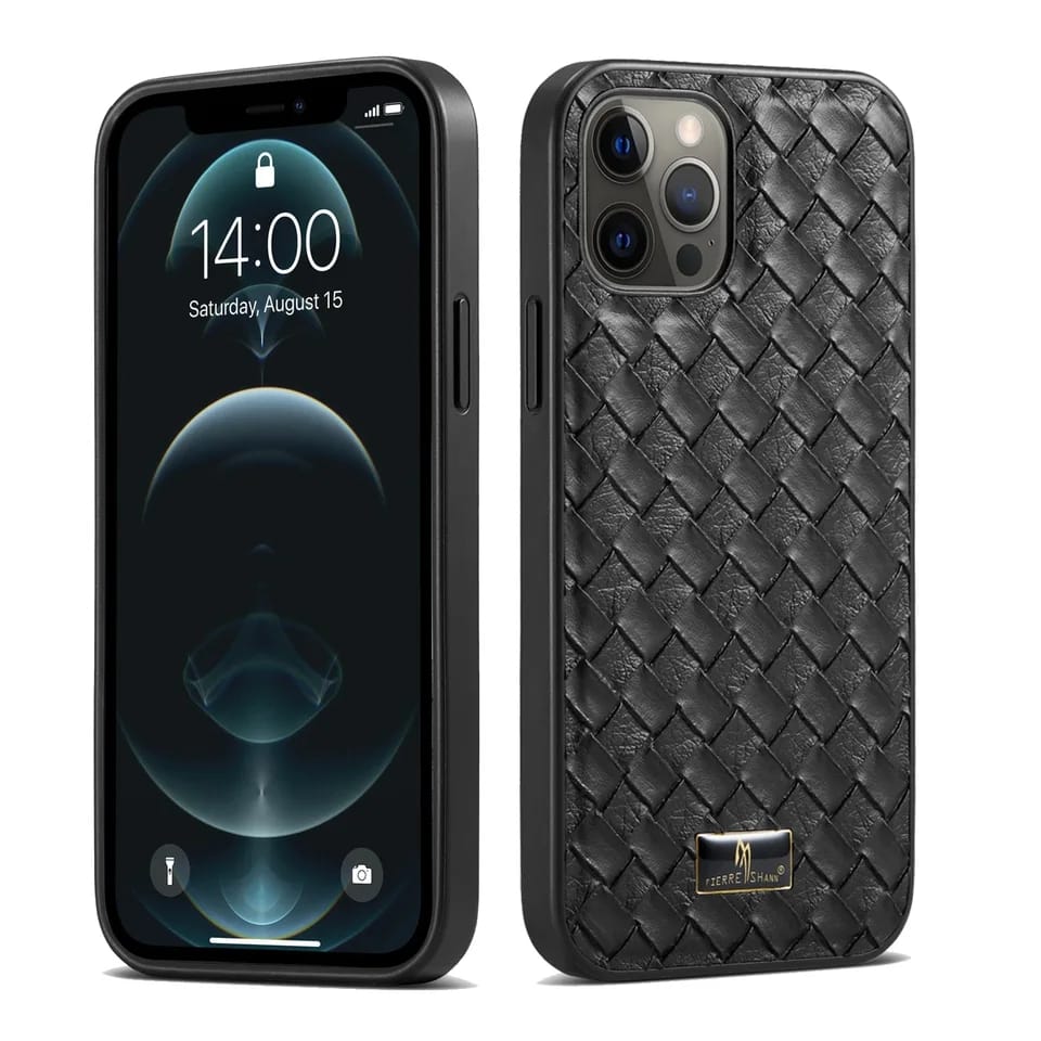 iPhone 15 Series Woven Grid Leather Cover - case features