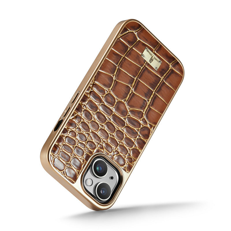 iPhone 15 Series Electroplated Croco Pattern Leather Cover - colour options