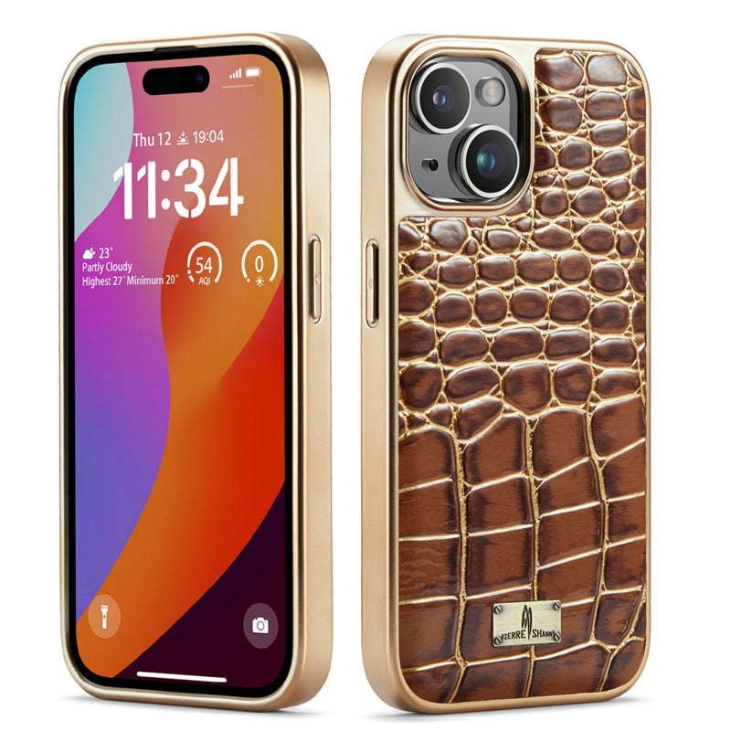 iPhone 15 Series Electroplated Croco Pattern Leather Cover - protective case detail