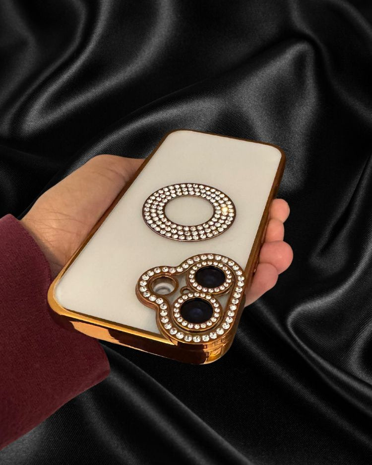 iPhone 16 Series Gold Electroplated Diamond Rhinestones Cover