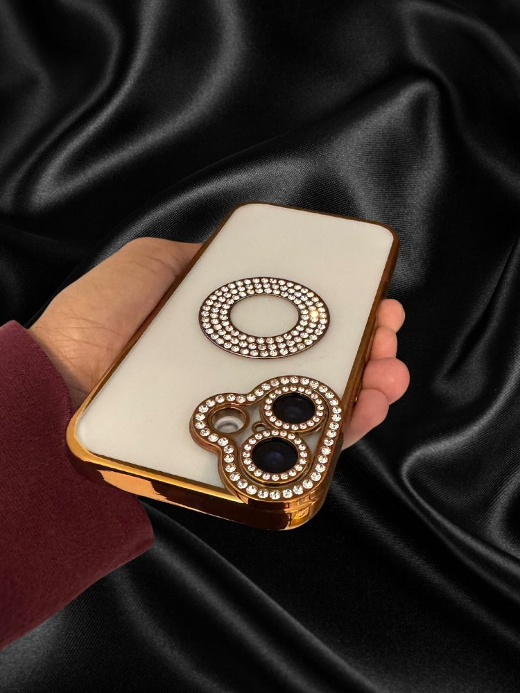 iPhone 16 Series Gold Electroplated Diamond Rhinestones Cover