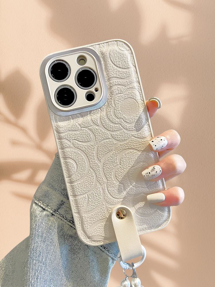 iPhone 14 White 3D Floral Cover - lifestyle