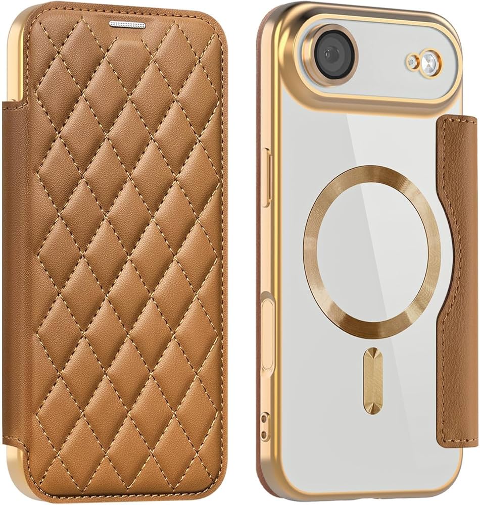 iPhone 17 Series Gold Electroplated Leather Flip Cover - colour options
