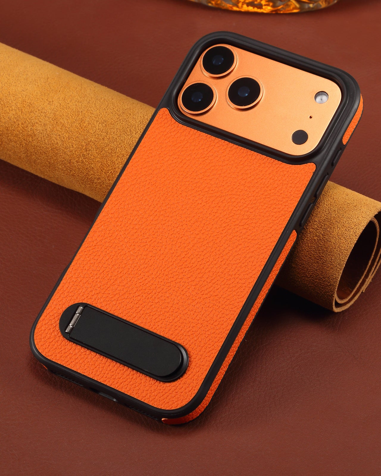 Cosmic Orange Leather Kickstand Cover – phone accessory by JustAndBest India