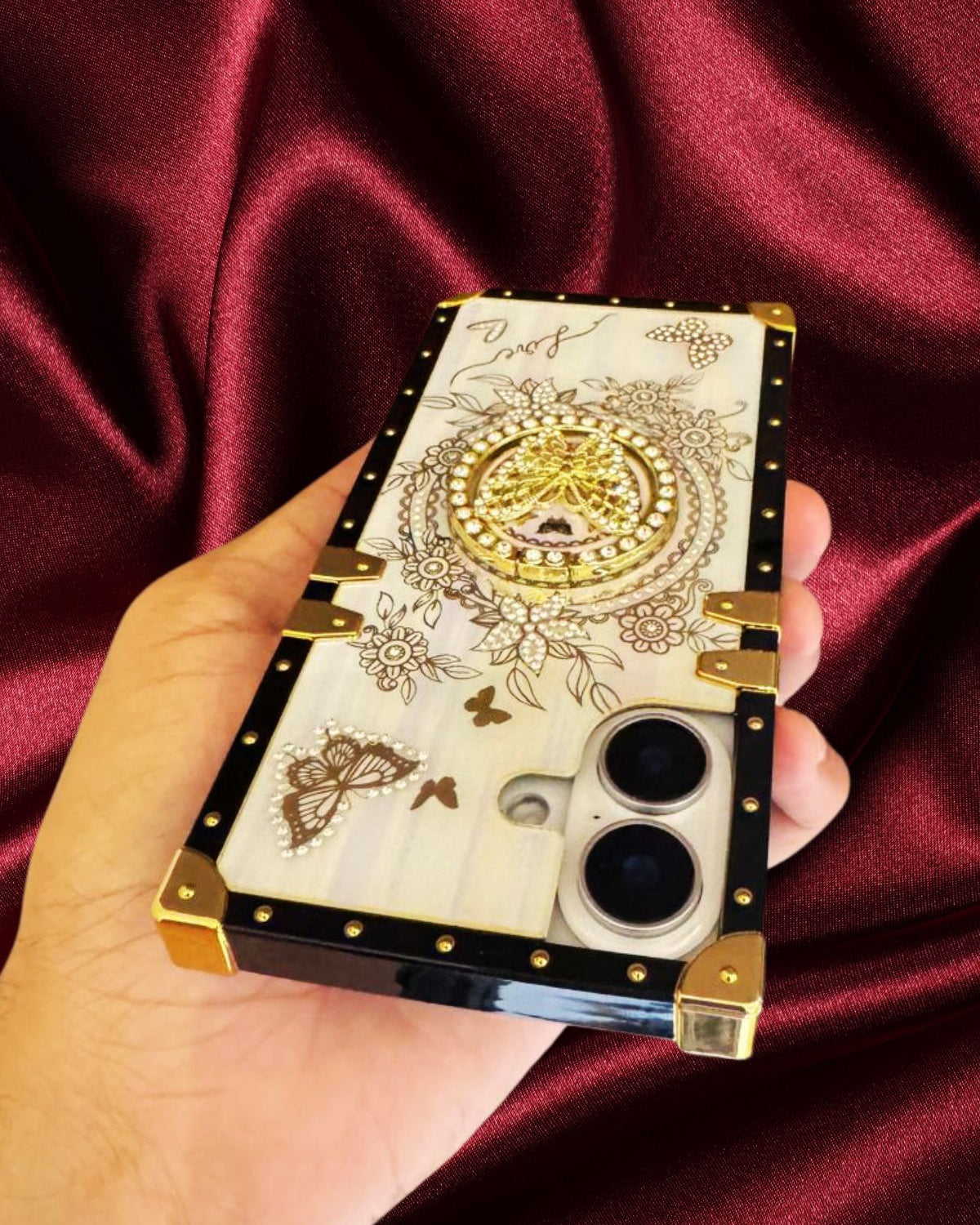 iPhone 16 Series Zazzy Butterfly Rhinestones Ring Holder Cover