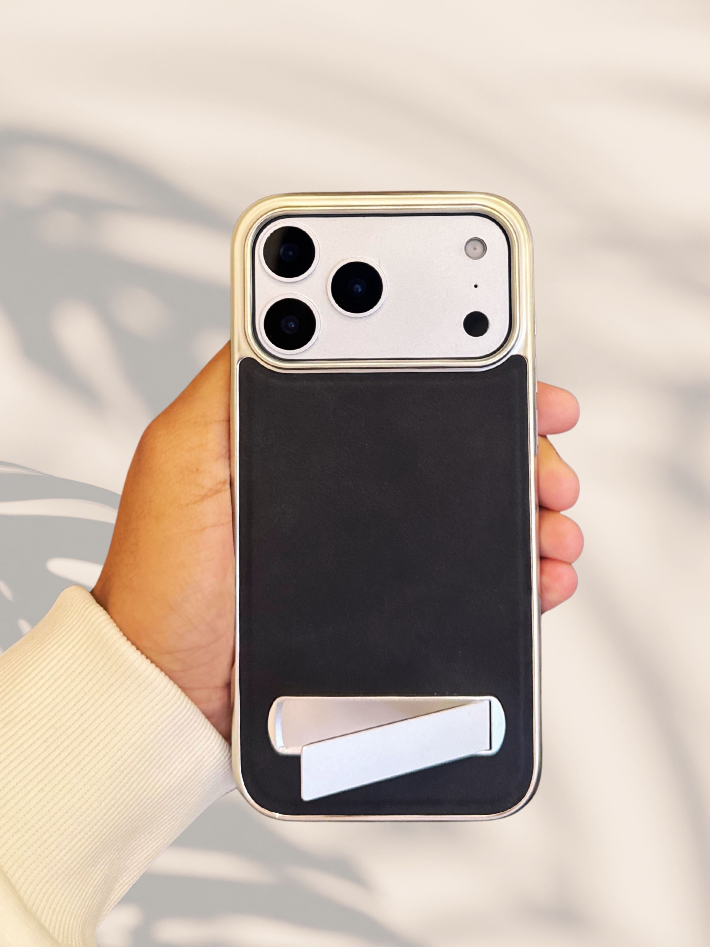 iPhone 17 Series Alcantara Leather Kickstand Cover - slim profile
