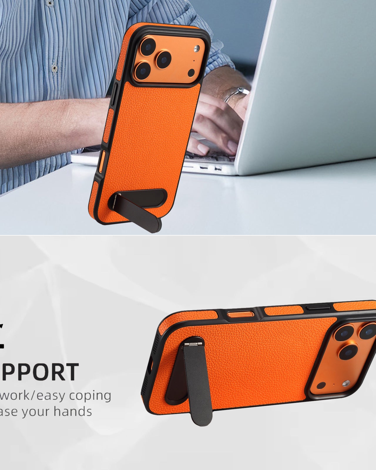 Cosmic Orange Leather Kickstand Cover – phone accessory by JustAndBest India