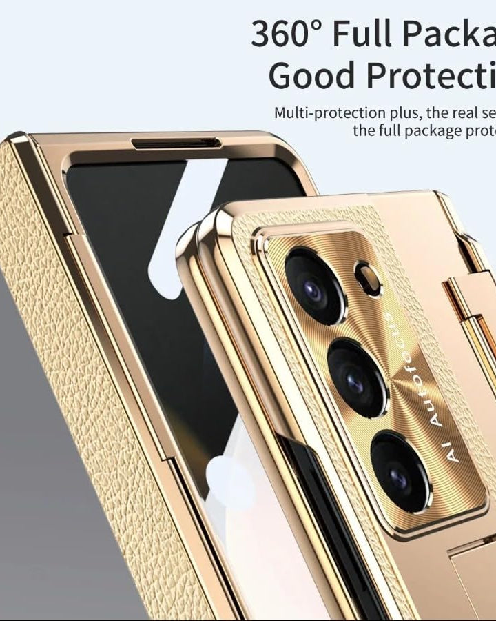Samsung Galaxy Z Fold 6 Champagne Gold Electroplated Leather Cover - case features
