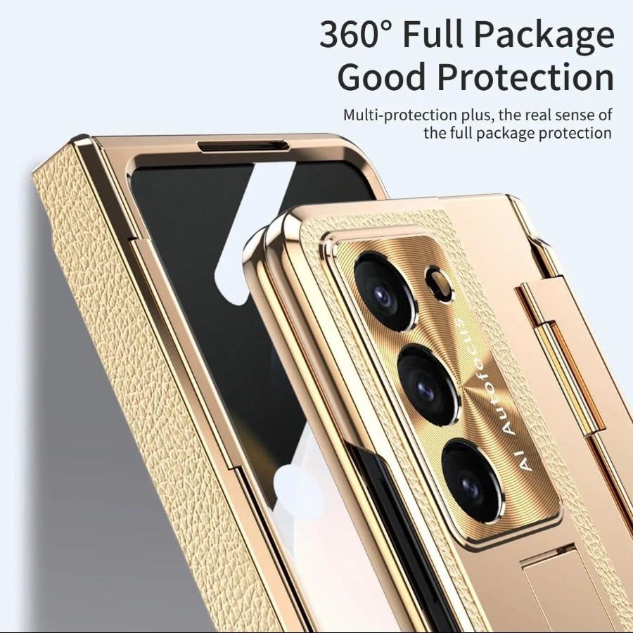 Samsung Galaxy Z Fold 6 Champagne Gold Electroplated Leather Cover - case features