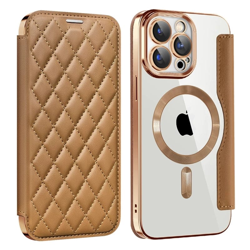 iPhone 16 Series Gold Electroplated Leather Flip Case - colour options