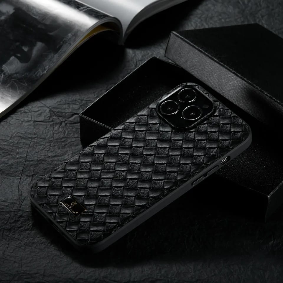 iPhone 15 Series Woven Grid Leather Cover | Luxury Leather