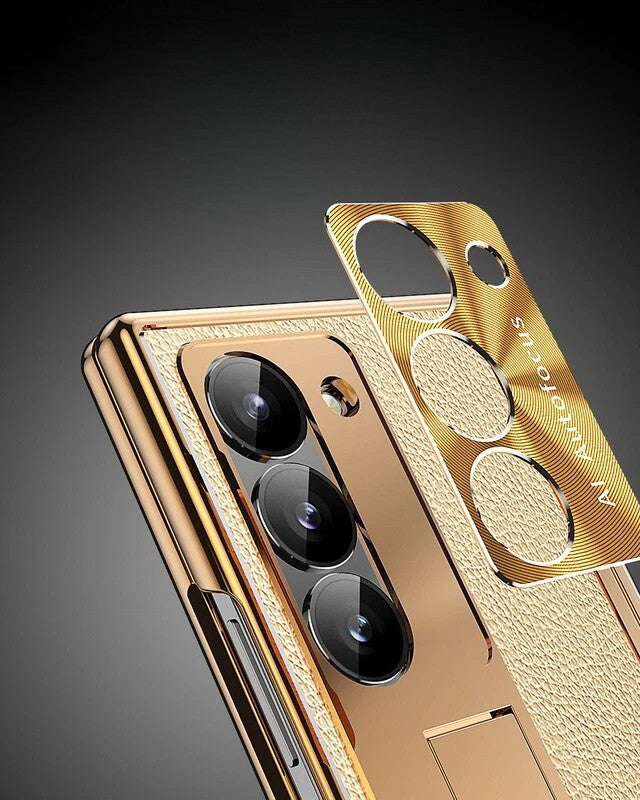 Samsung Galaxy Z Fold 6 Gold Leather Stylus Cover - phone case
