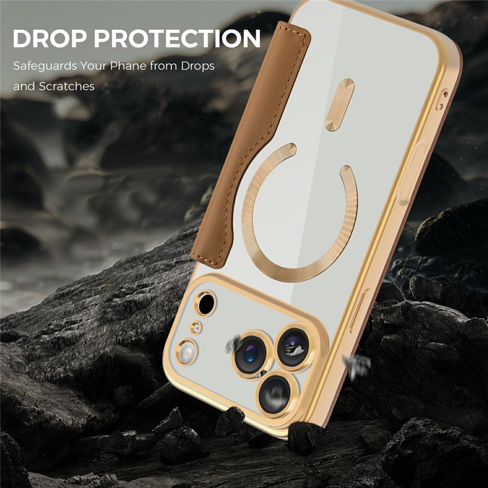 iPhone 17 Series Gold Electroplated Leather Flip Cover - colour options
