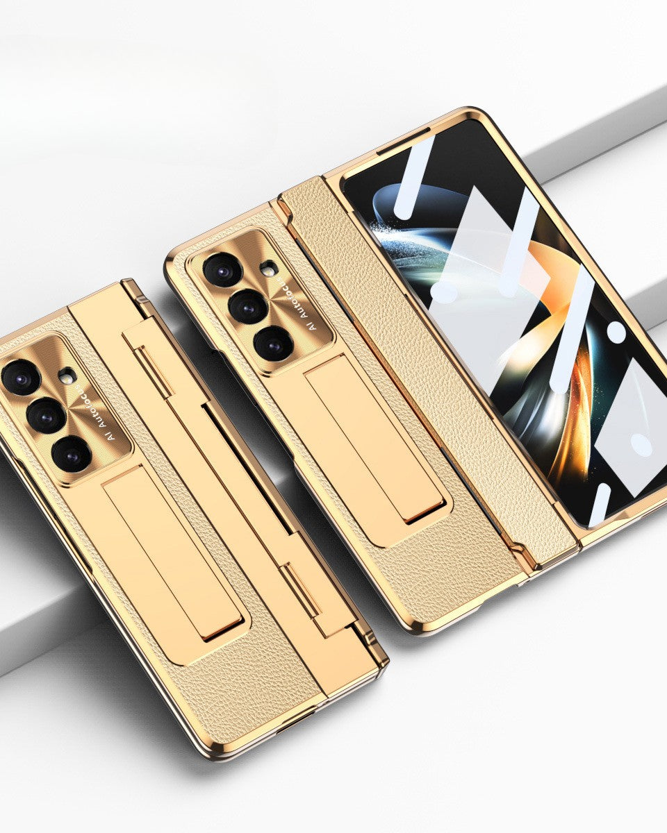 Samsung Galaxy Z Fold 6 Champagne Gold Electroplated Leather Cover - slim profile