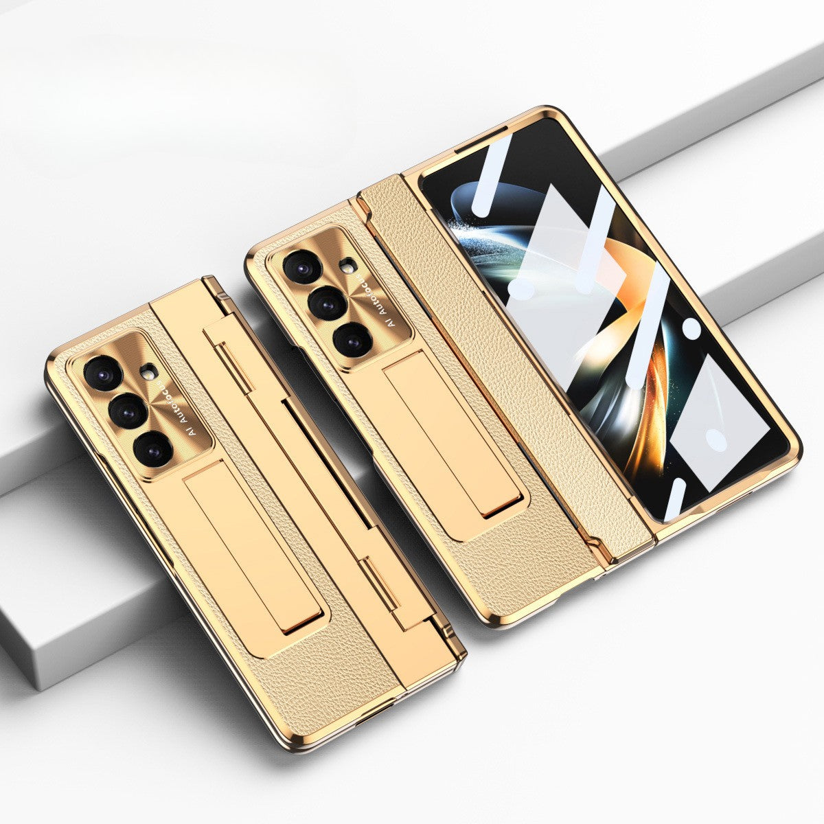 Samsung Galaxy Z Fold 6 Champagne Gold Electroplated Leather Cover - slim profile
