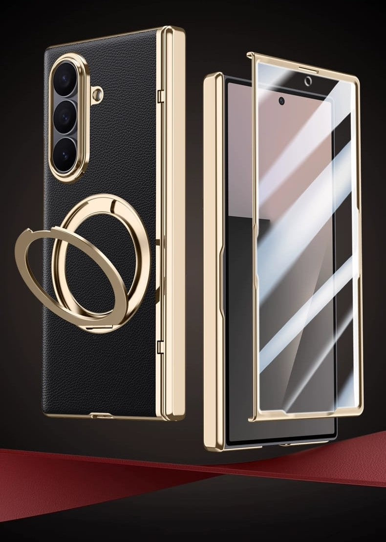 Samsung Galaxy Z Fold 7 Leather Gold Electroplated Cover() - protective case detail