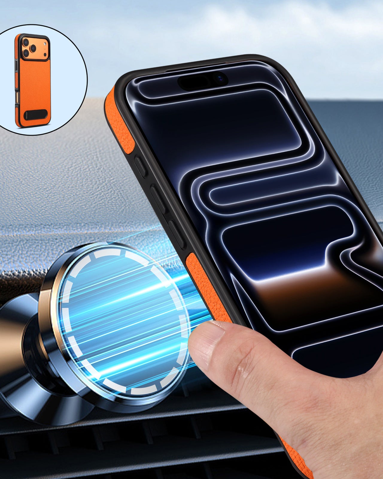 Cosmic Orange Leather Kickstand Cover – phone accessory by JustAndBest India