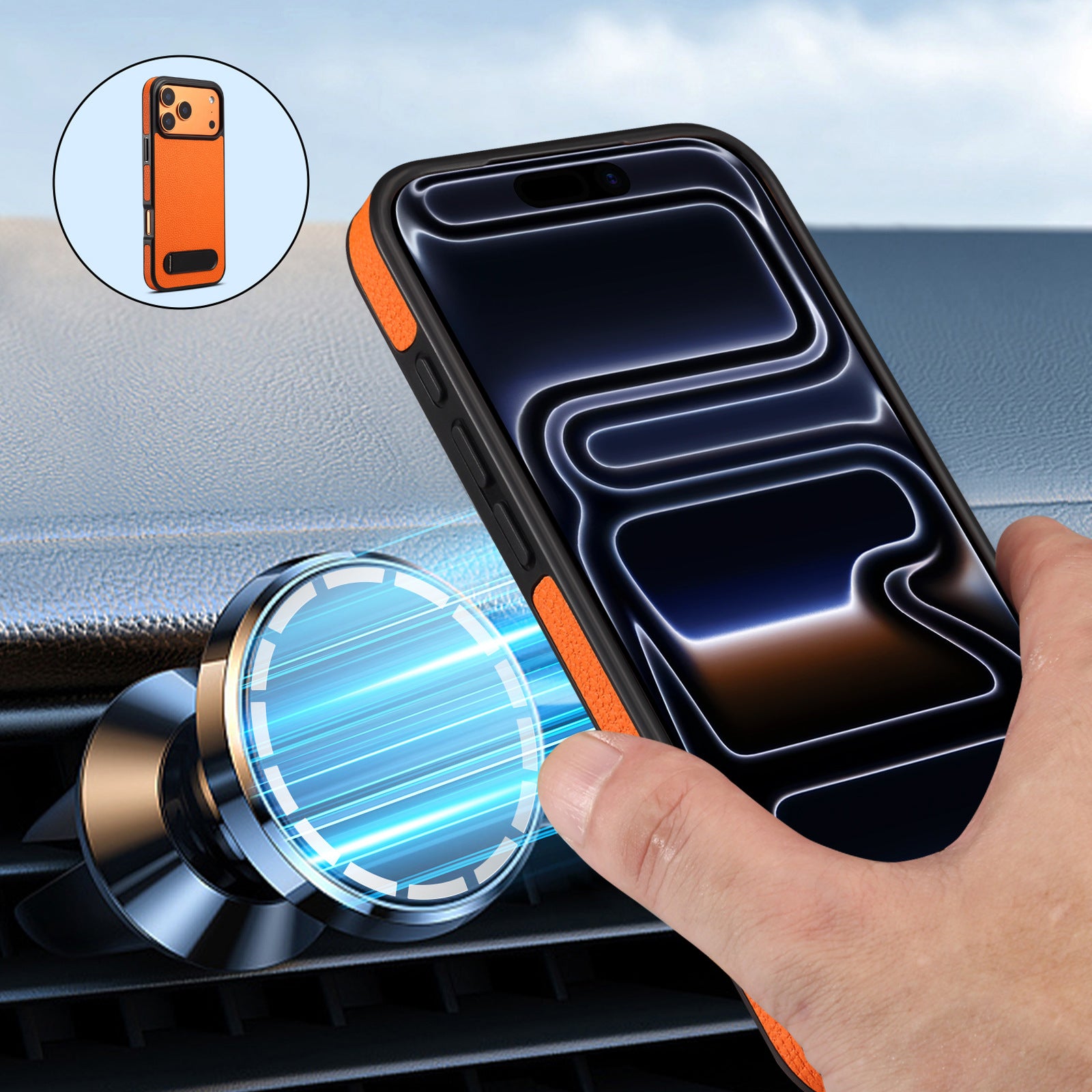 iPhone 17 Series Cosmic Orange Leather Kickstand Cover - colour options