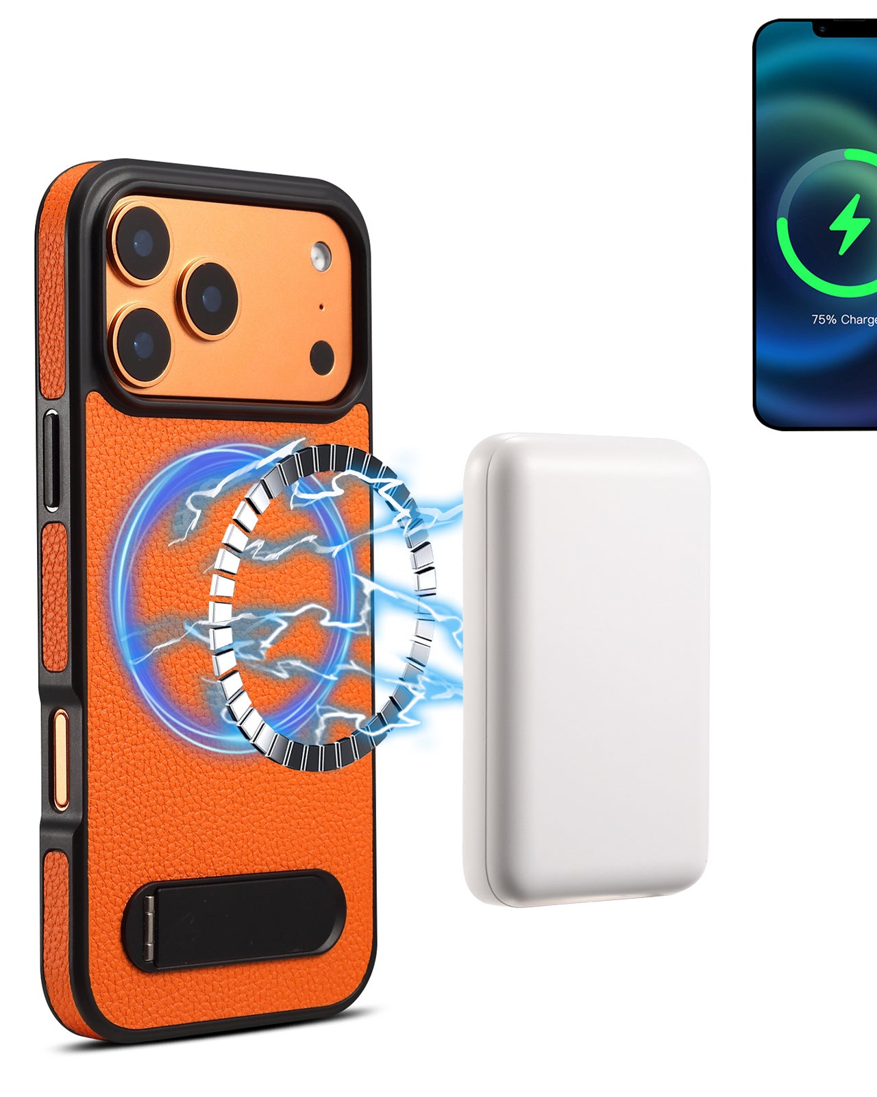 Cosmic Orange Leather Kickstand Cover – phone accessory by JustAndBest India