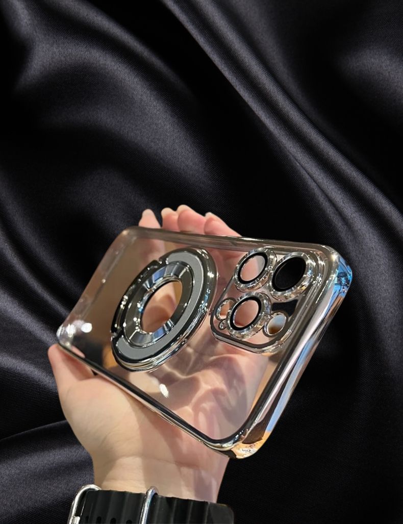 iPhone 14 Silver Electroplated Kickstand Case - phone case