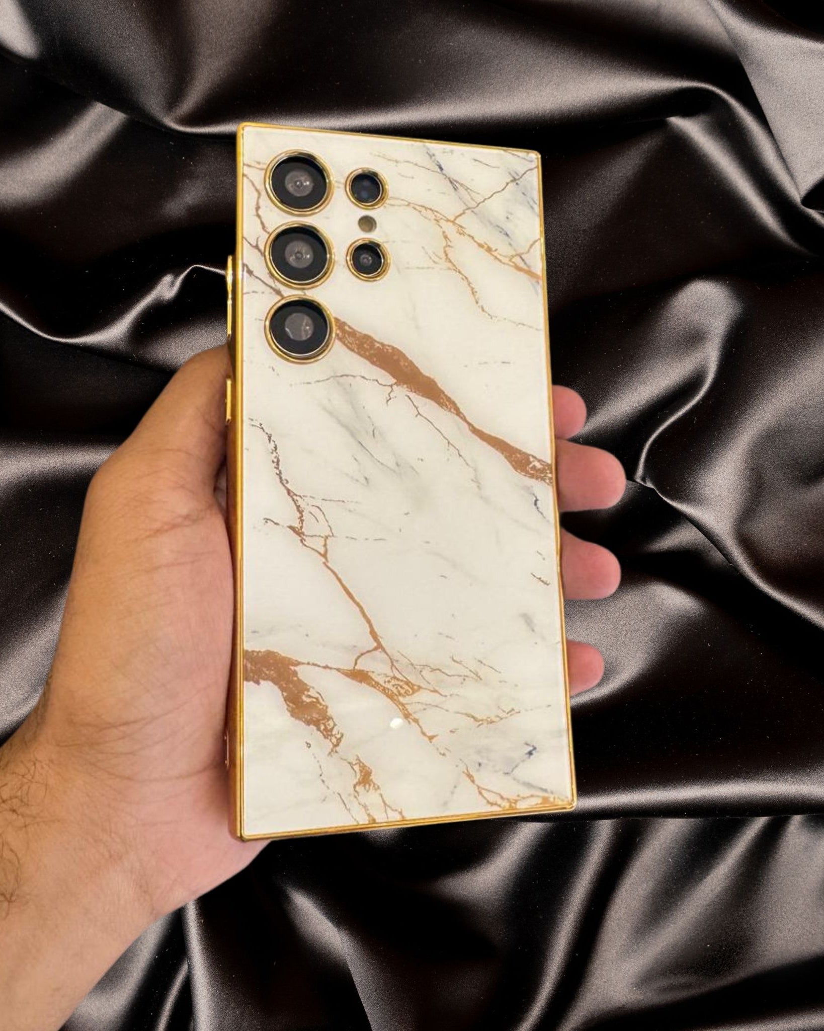 Samsung Galaxy S25 Series Marble Pattern Gold Electroplated Cover - phone case