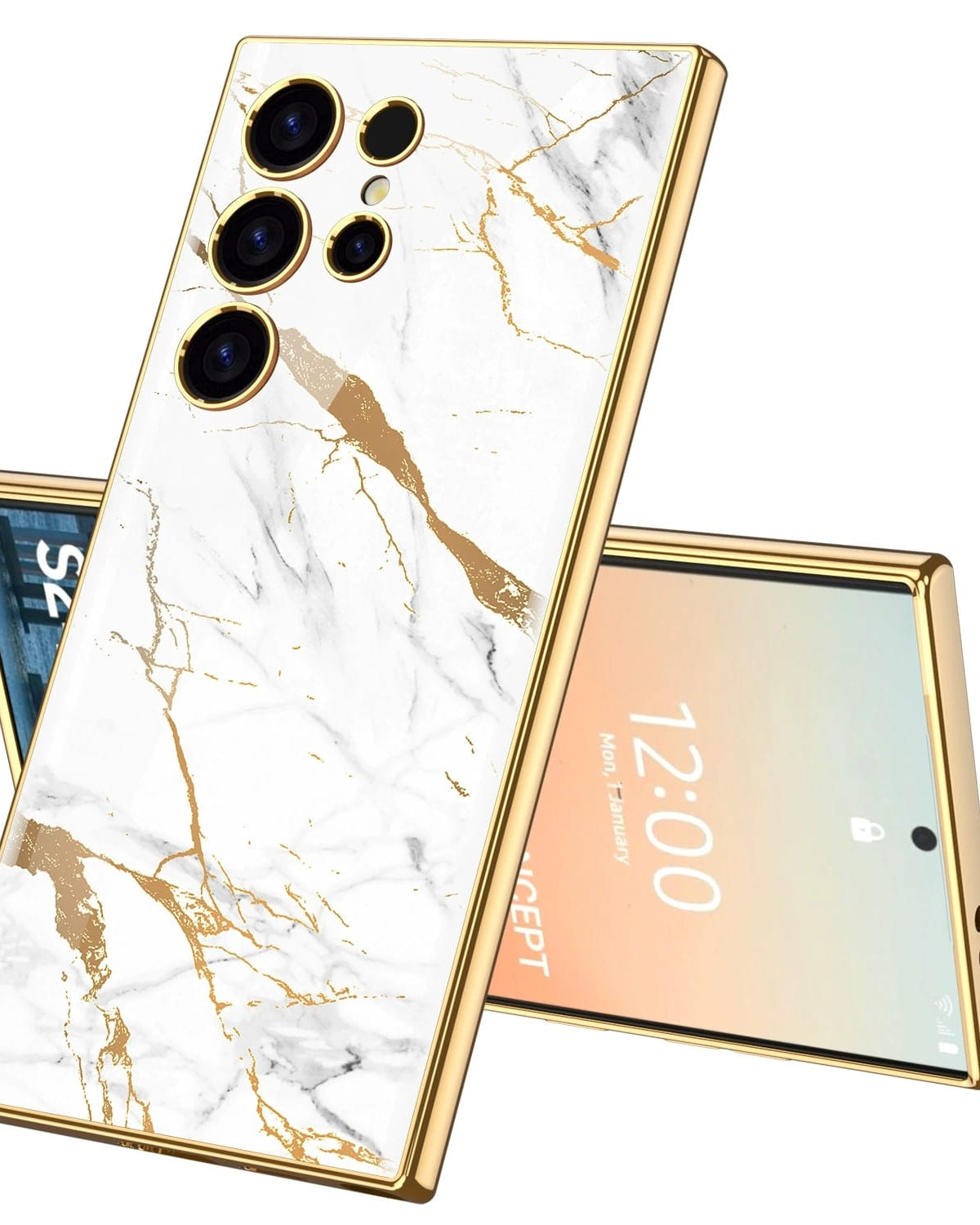 Samsung Galaxy S25 Series Marble Pattern Gold Electroplated Cover - protective case detail