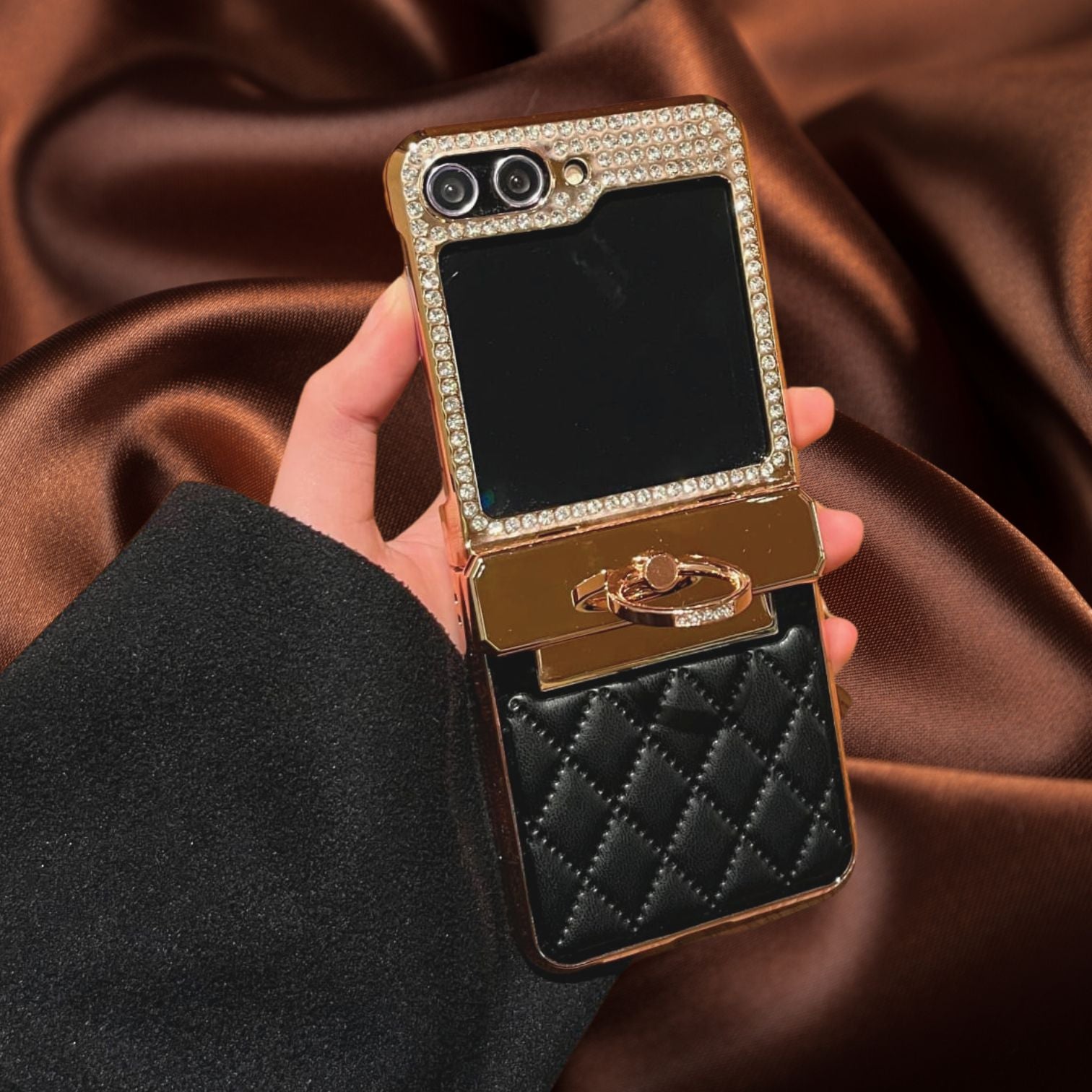 Samsung Galaxy Z Flip 3 Diamond Rhinestones Leather Cover - protective case detail