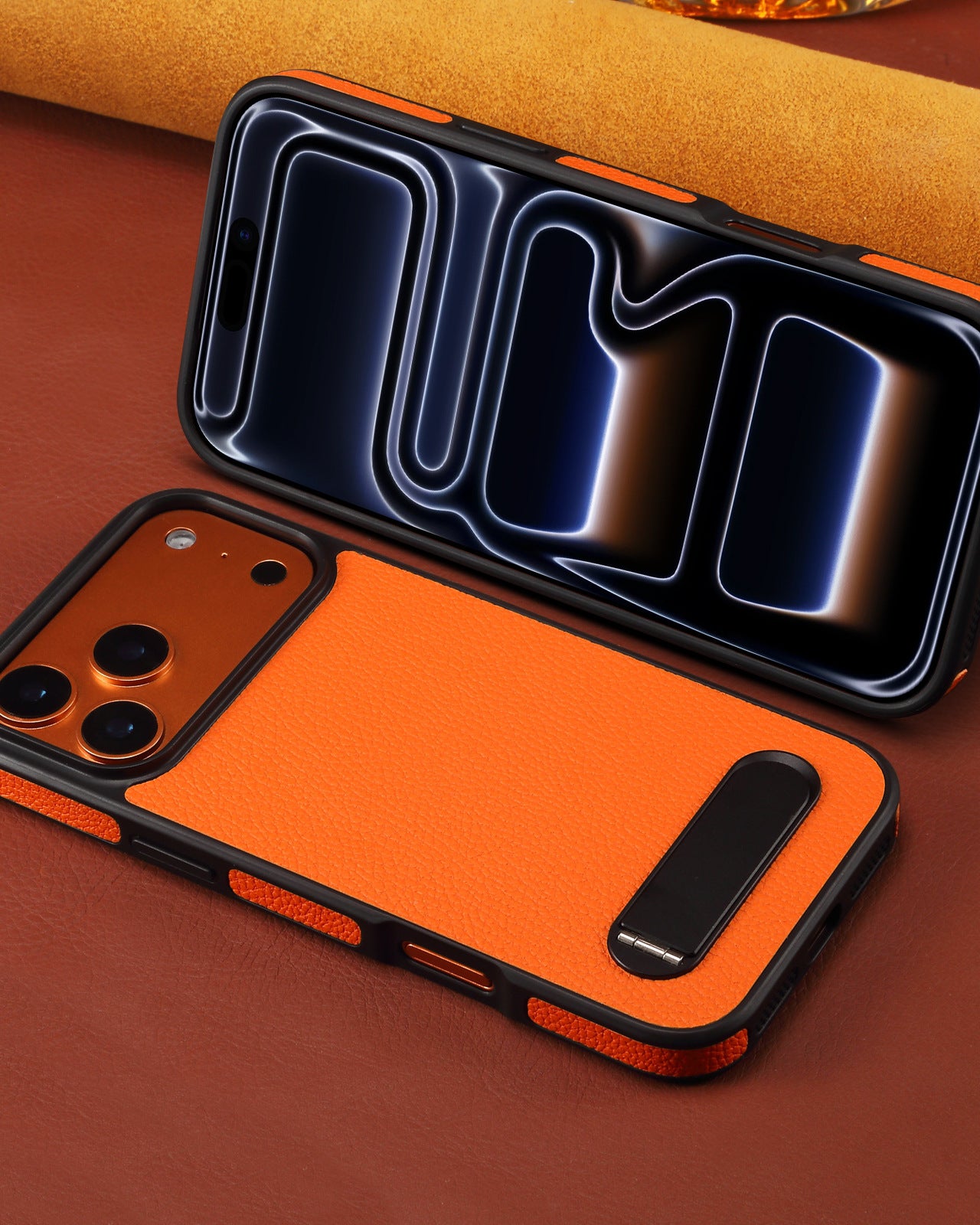 Cosmic Orange Leather Kickstand Cover – phone accessory by JustAndBest India