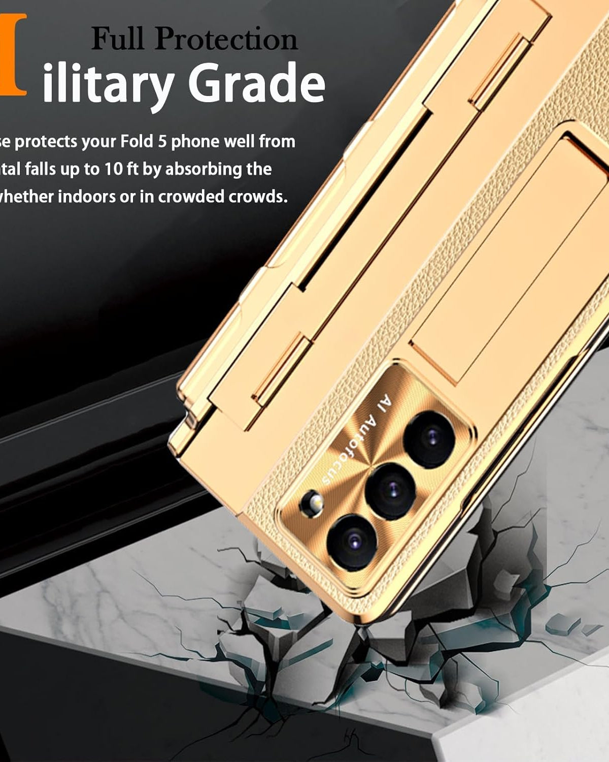 Samsung Galaxy Z Fold 6 Champagne Gold Electroplated Leather Cover - protective case detail