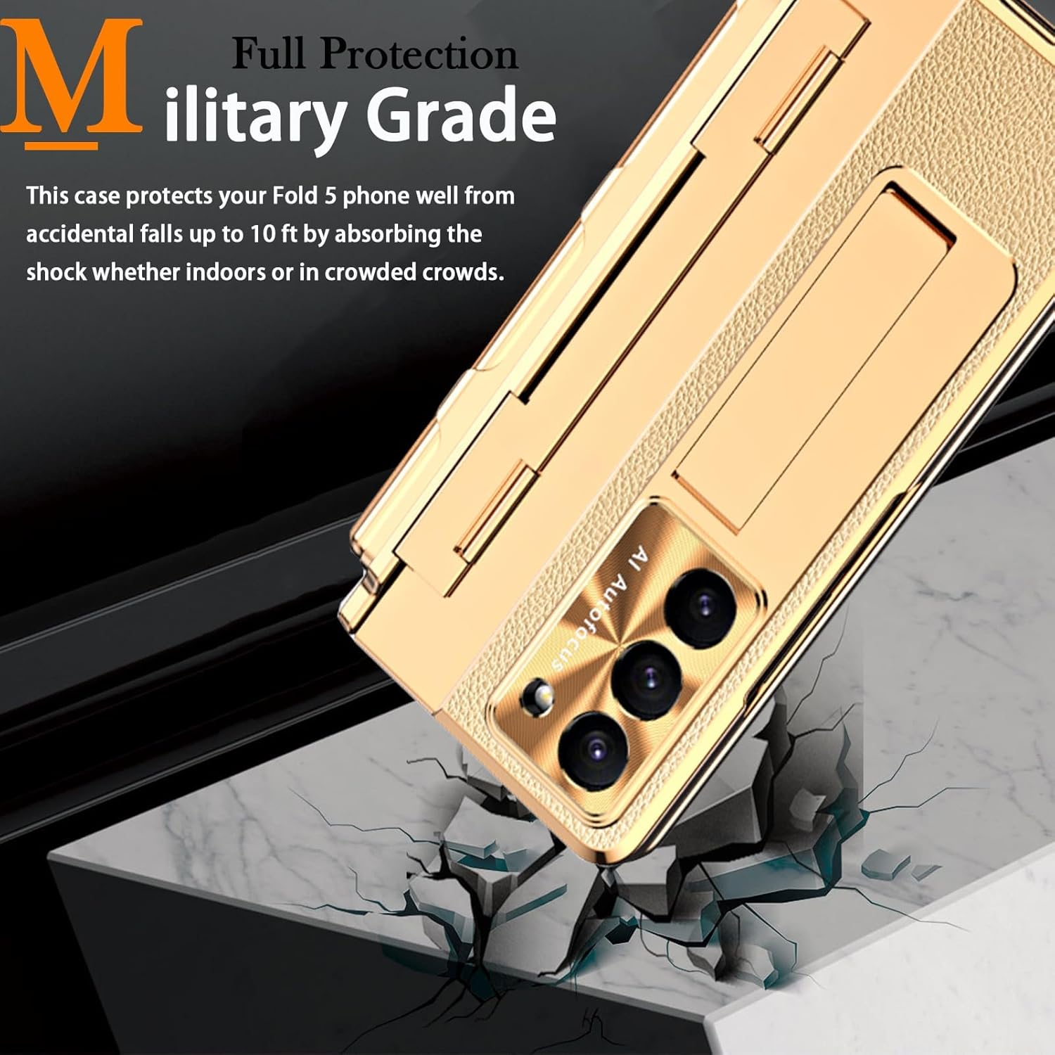 Samsung Galaxy Z Fold 6 Champagne Gold Electroplated Leather Cover - protective case detail