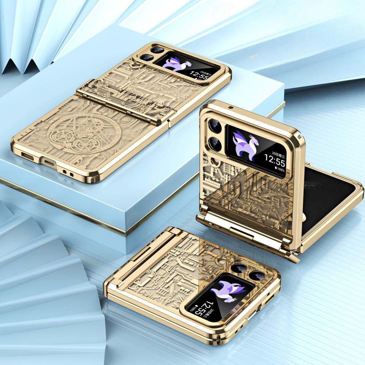 Samsung Galaxy Z Flip 3 Gold Electroplated Cricuit Glass Cover (with H - protective case detail
