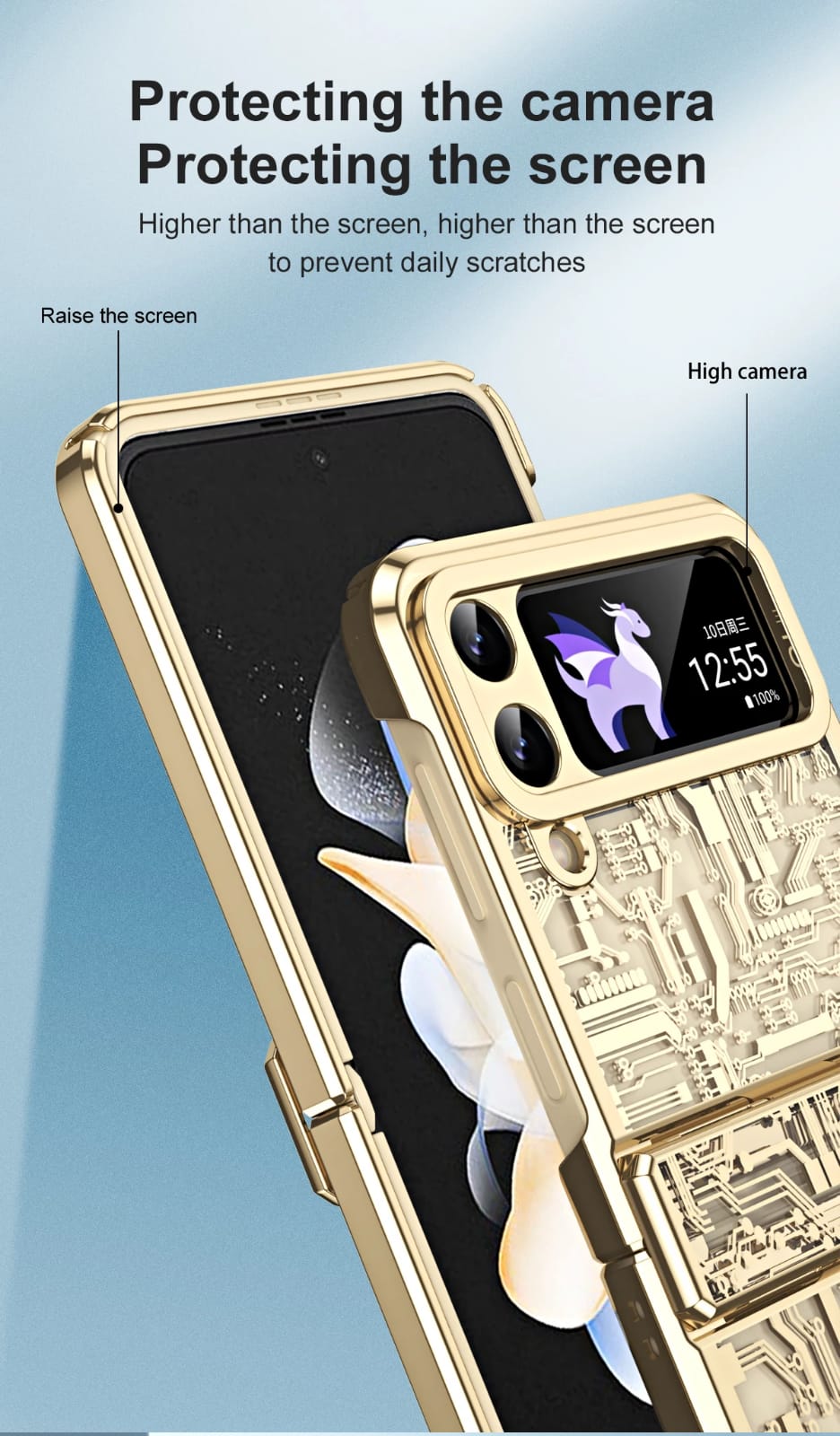 Samsung Galaxy Z Flip 3 Gold Electroplated Cricuit Glass Cover (with H - lifestyle