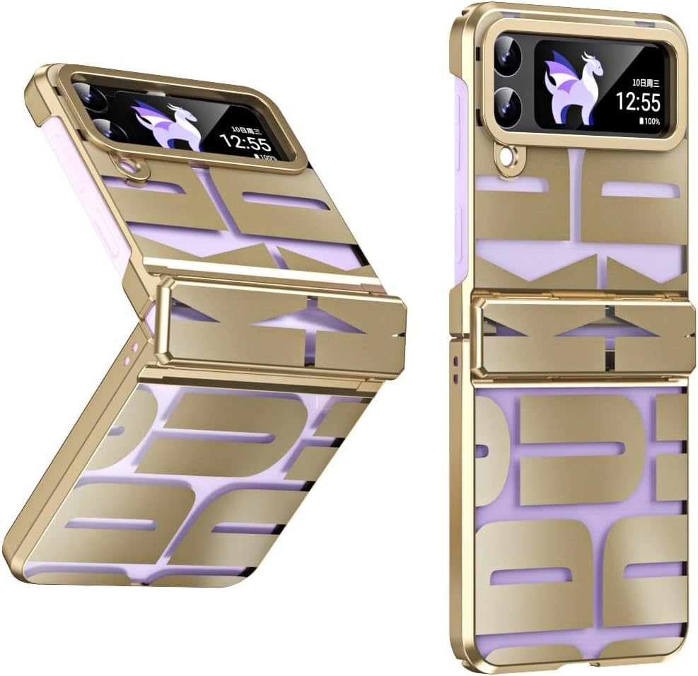 Samsung Galaxy Z Flip 3 Gold Electroplated Retro Style Glass Cover (wi - phone case