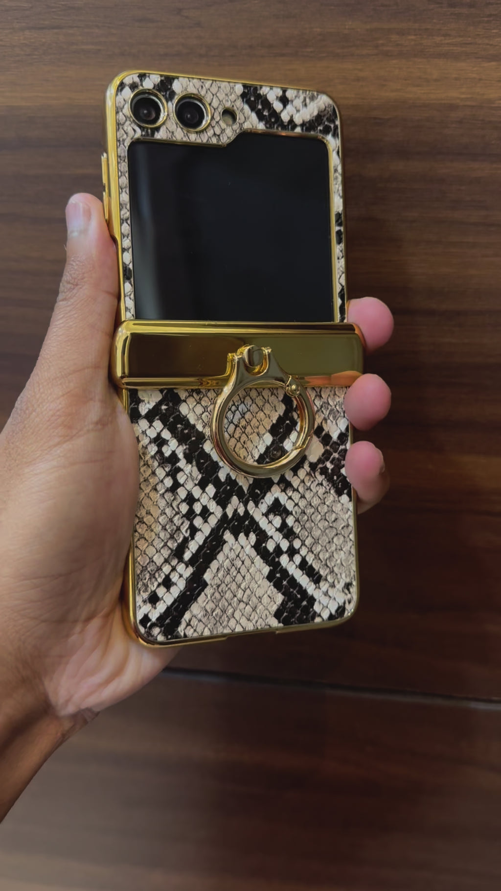 Gold Electroplated Python Leather Luxury Z Flip 5 Case