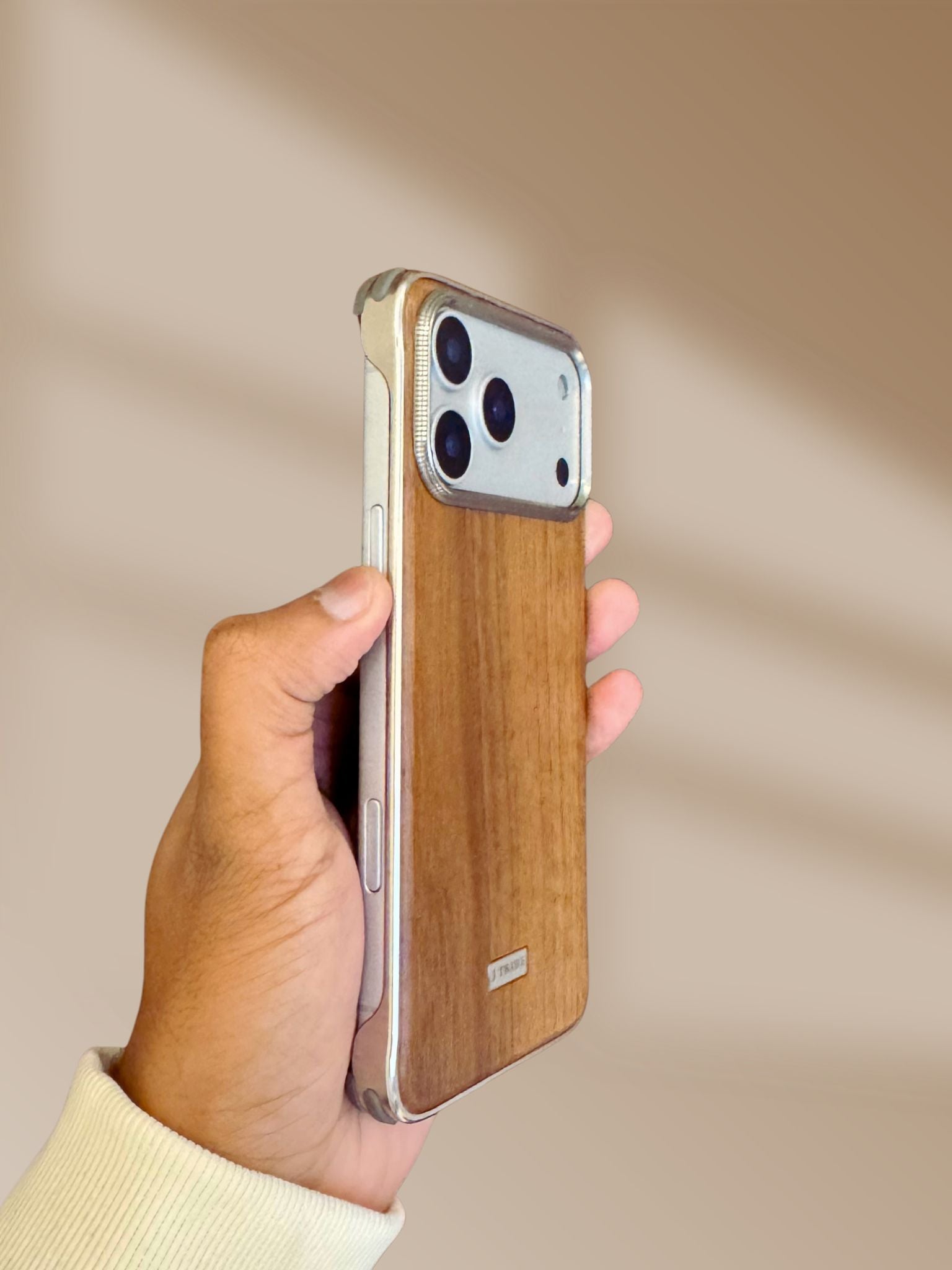iPhone 17 Series Wooden Slim Metallic Cover - phone case