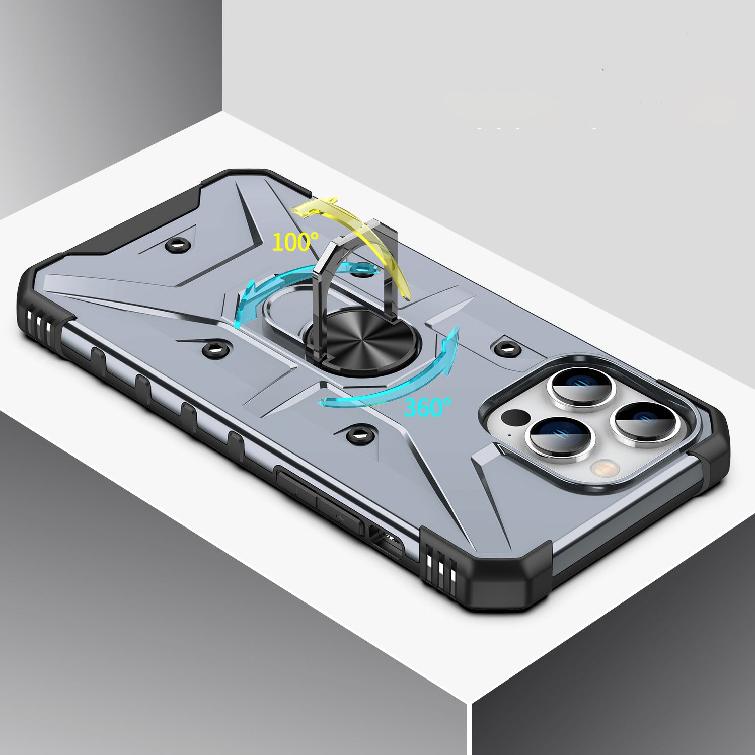 iPhone 14 Series Ring Holder Silver Matte Armour Cover - protective case detail