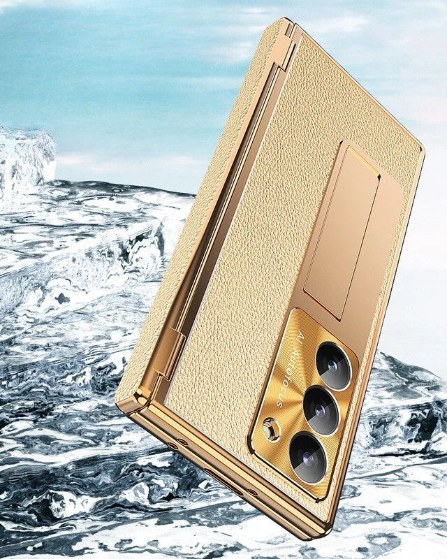 Samsung Galaxy Z Fold 6 Gold Leather Stylus Cover - protective case detail
