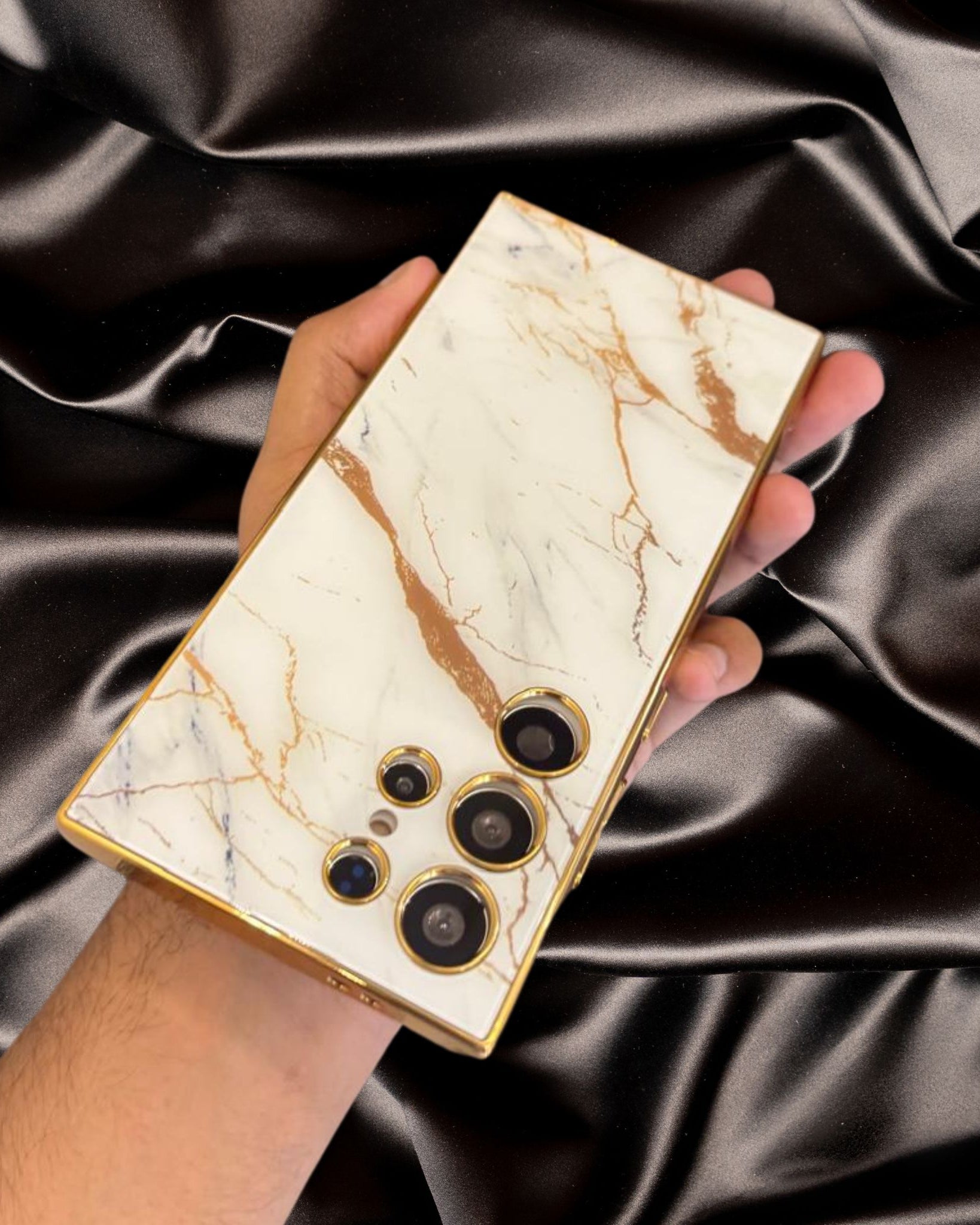 Samsung Galaxy S25 Series Marble Pattern Gold Electroplated Cover - slim profile