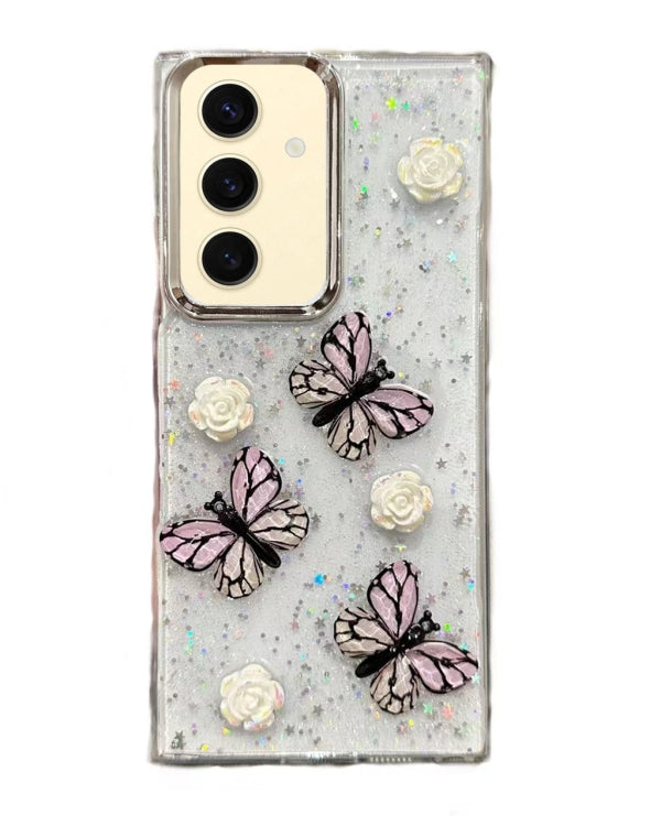 Samsung Galaxy S25 3D Butterfly Roses Glittery Cover - case features