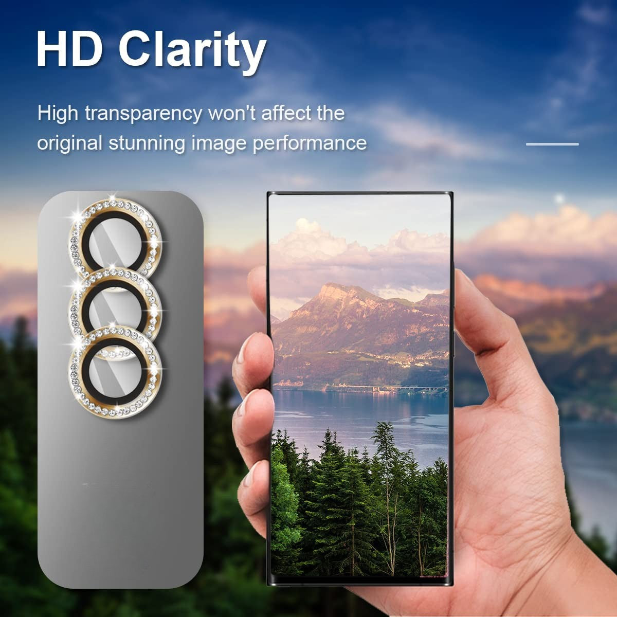 Samsung Galaxy Z Fold 6 Gold Diamond Stones Camera Lens Protectors - protective case detail