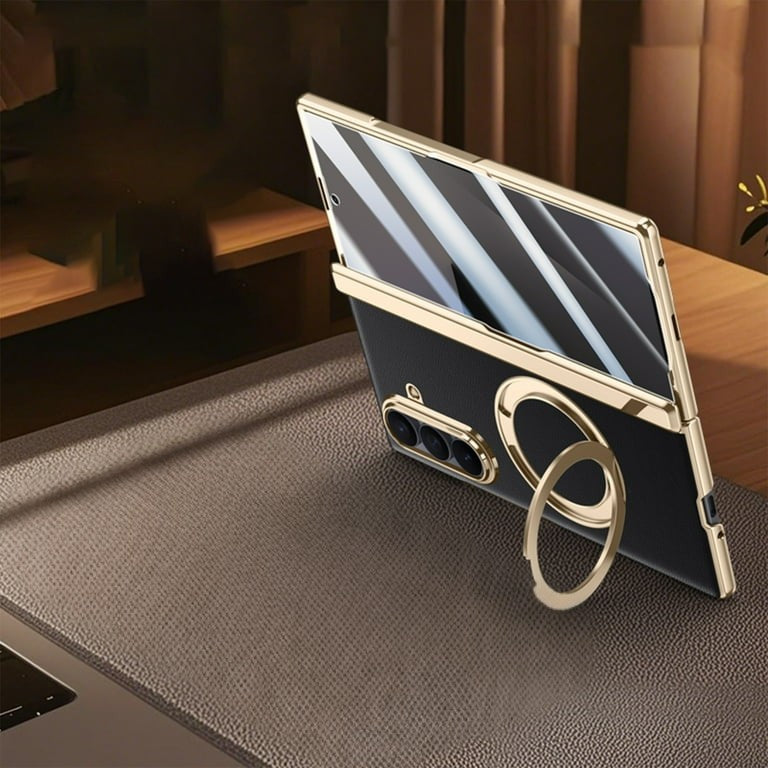 Samsung Galaxy Z Fold 7 Leather Gold Electroplated Cover() - lifestyle