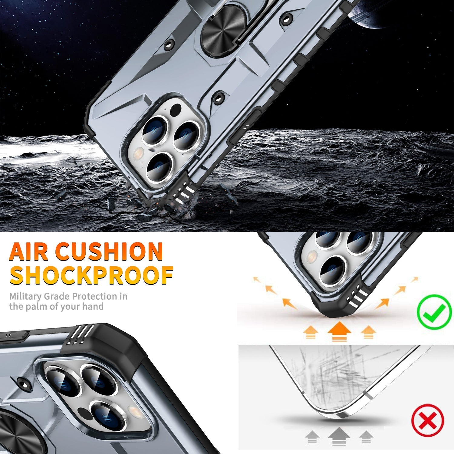 iPhone 13 Series Ring Holder Silver Matte Armour Cover - lifestyle