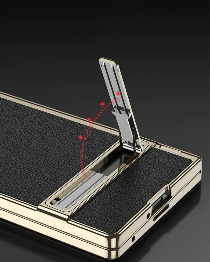 Samsung Galaxy Z Fold 7 Leather Gold Electroplated Kickstand Cover() - phone case