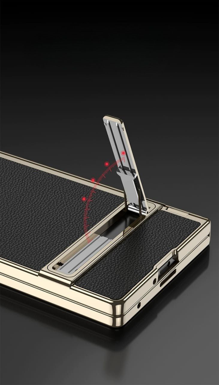 Samsung Galaxy Z Fold 7 Leather Gold Electroplated Kickstand Cover() - phone case
