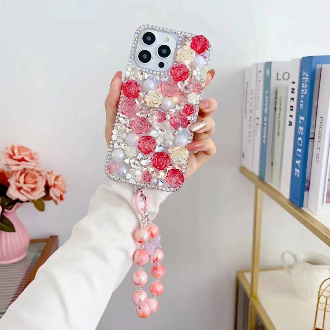 iPhone 14 Roses Bling Diamond Rhinestones Case - protective case detail