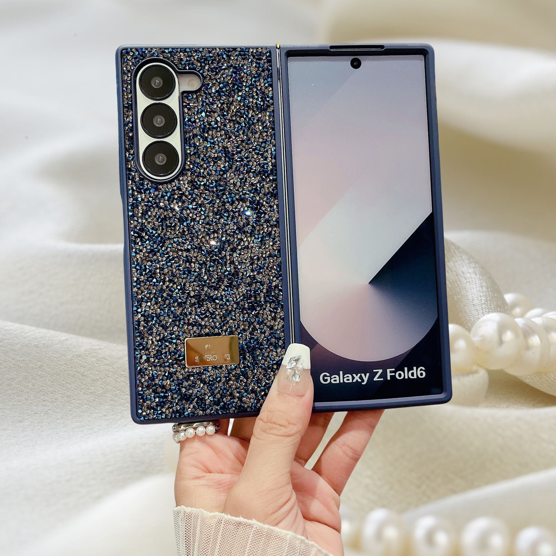 Samsung Galaxy Z Fold 3 Sapphire Blue Diamond Stones Cover - slim profile