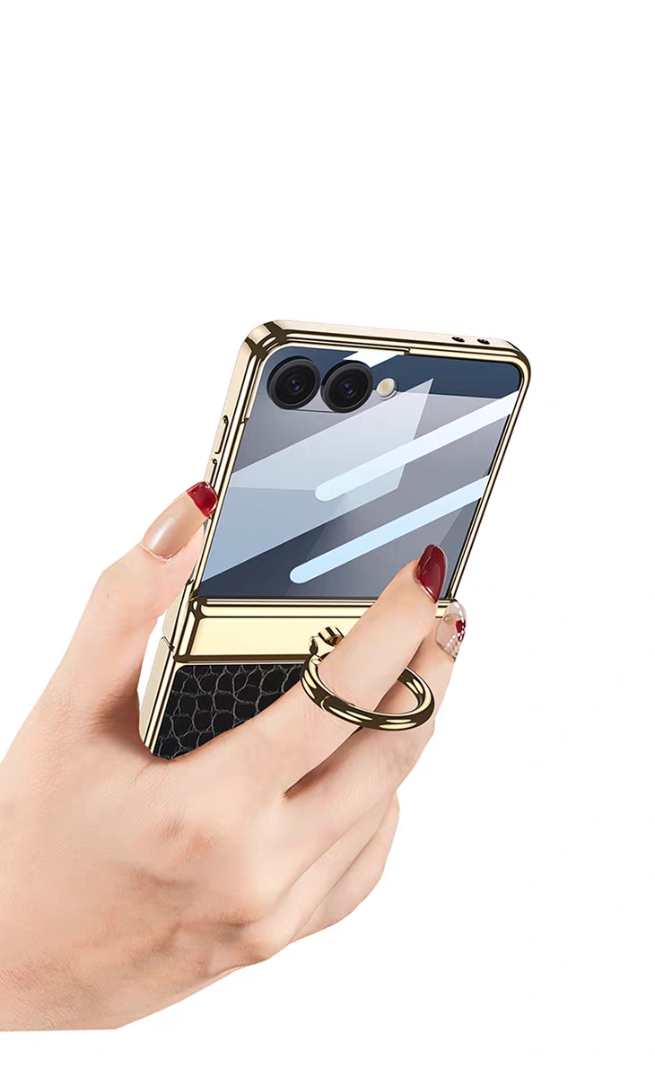 Samsung Galaxy Z Flip 5 Gold Electroplated Croco Leather Cover() - lifestyle